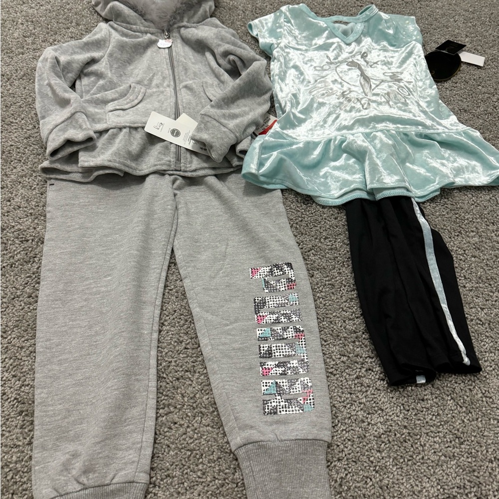 Gray Hoodie and Pants Set with Blue Top and Black Leggings